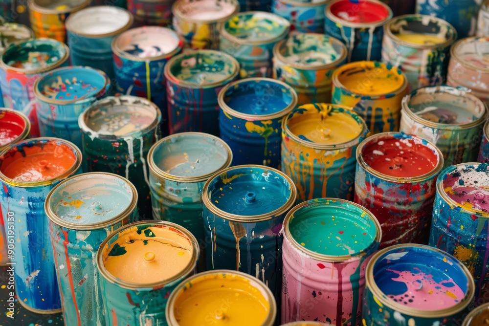 Vibrant Paint Cans in a Studio Setting, Perfect for Artistic and Creative Projects Generative AI Vibrant Paint Cans in a Studio Setting, Perfect for Artistic and Creative Projects Generative AI