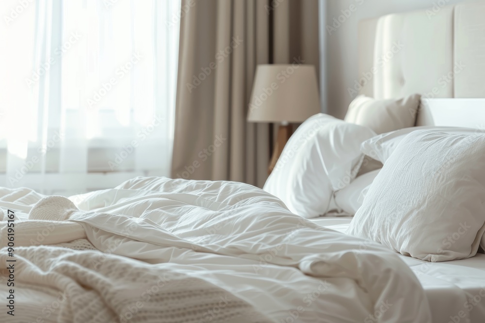 Modern Air Conditioning Unit in a Bright Bedroom Interior Generative AI Modern Air Conditioning Unit in a Bright Bedroom Interior Generative AI