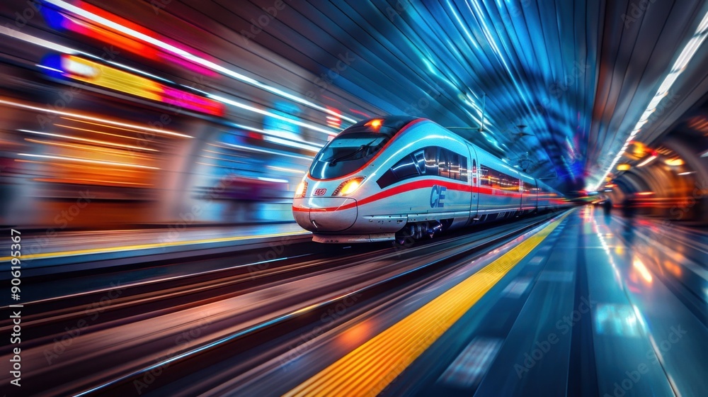 Fast-moving high-speed passenger trains highlight the concept of modern railway transportation. Blurry effect. Fast-moving high-speed passenger trains highlight the concept of modern railway transportation. Blurry effect.