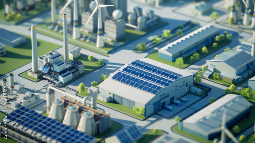 Model of an industrial plant with new technologies for energy generation. Industry and technology concept.