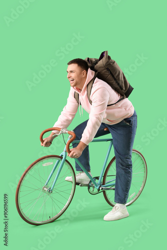 Male tourist with backpack ...