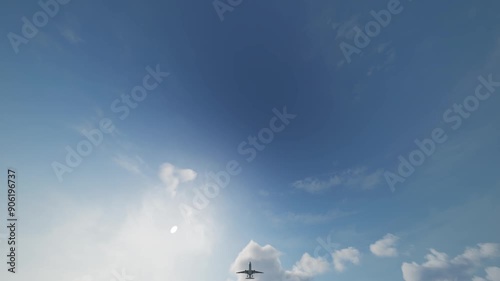 A camera's perspective on a flying aircraft. In the wake of the plane.