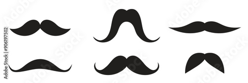 Black set mustaches. Collection silhouette black vintage moustache isolated on white background.