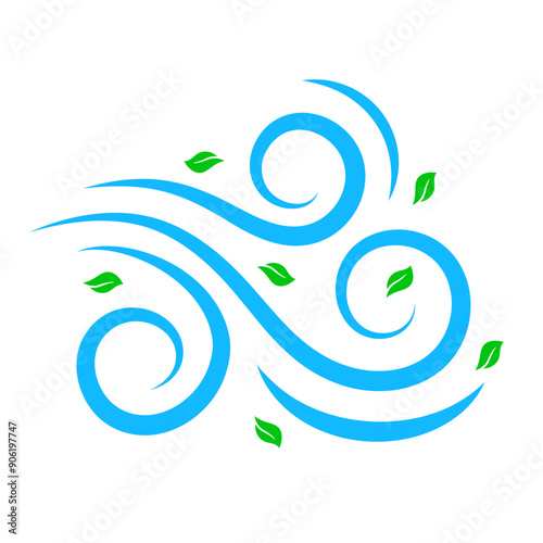 wind with leaves icon flat vector illustration logo clipart
