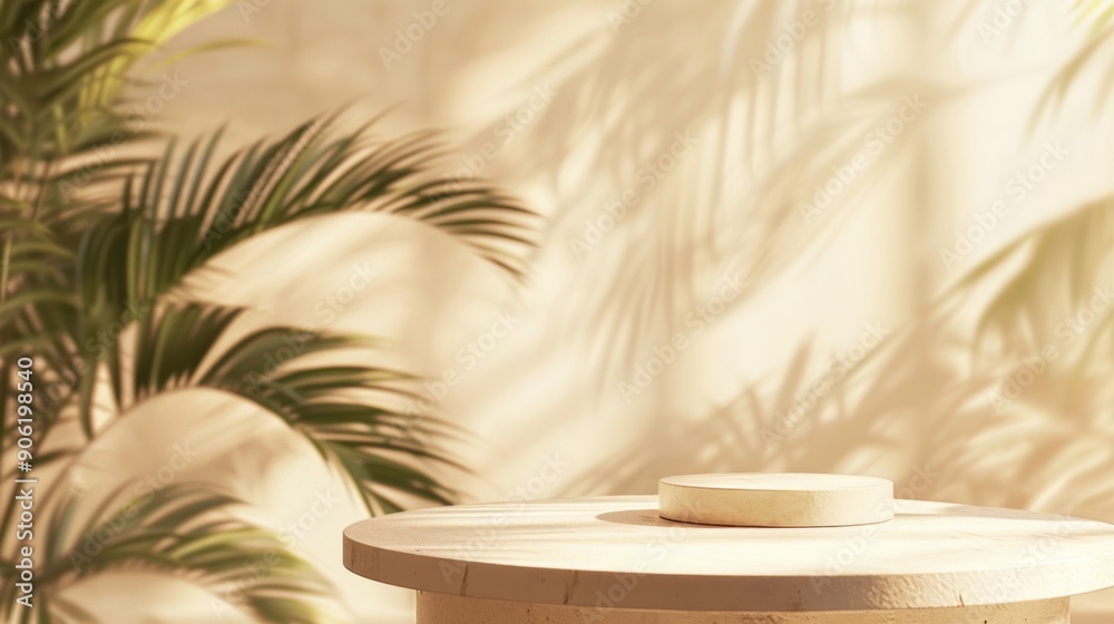 Contemporary podium mockup with natural blurred background, ideal for showcasing premium products.