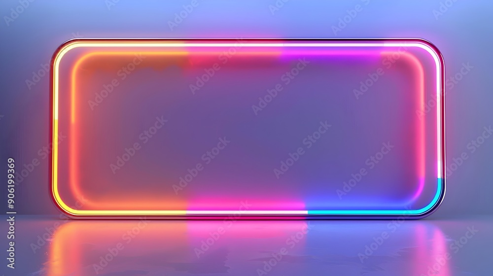 Futuristic Metallic Frame with Glowing Neon Lights on Isolated Background Futuristic Metallic Frame with Glowing Neon Lights on Isolated Background