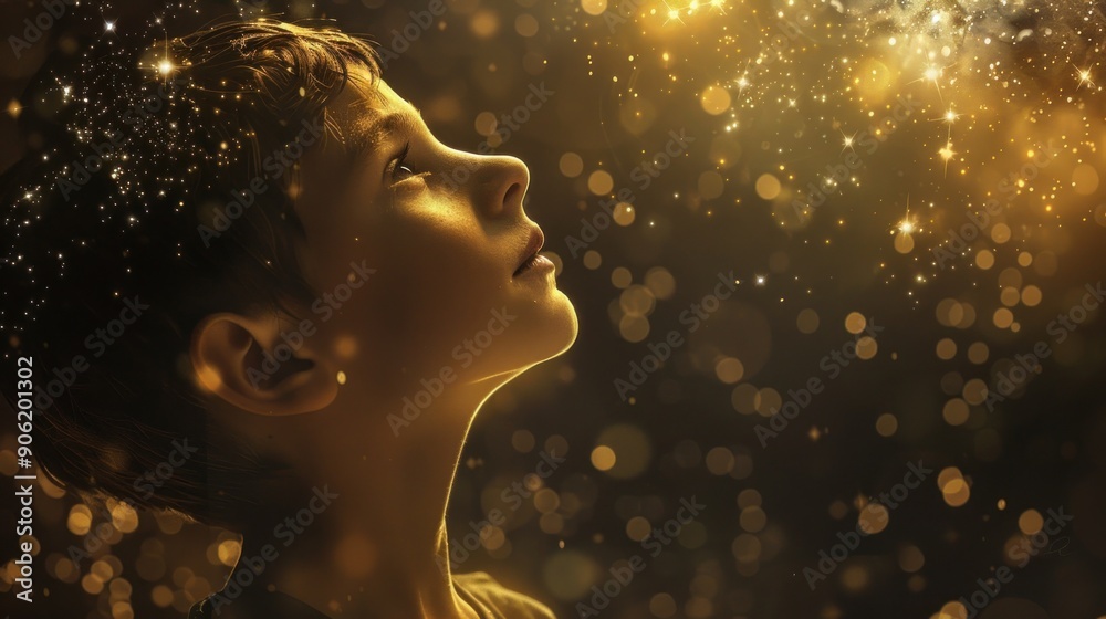 Boy Gazing at Glittering Lights Boy Gazing at Glittering Lights