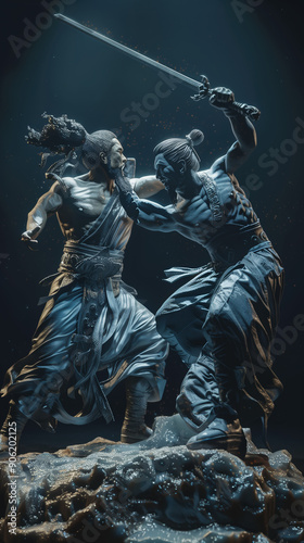 Epic Battle of Economic Gladiators: Two Colossal Figures Clash in an Arena with Dramatic Lighting