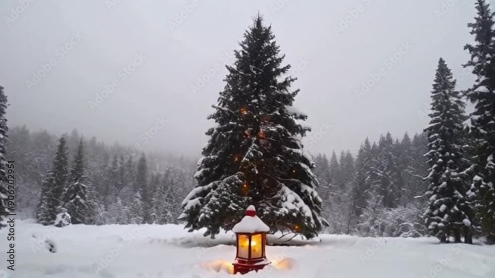 A Serene Winter Landscape Featuring a Lantern Nestled in a Snowy Forest Enchantment A Serene Winter Landscape Featuring a Lantern Nestled in a Snowy Forest Enchantment