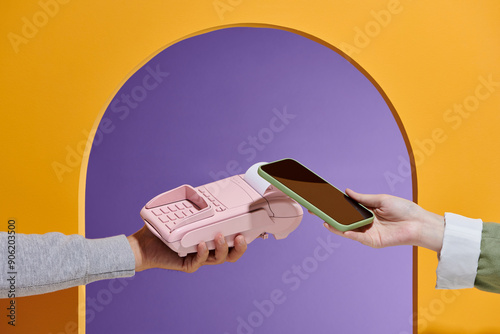 Mobile phone payment in shops with nfc system. Detail of POS