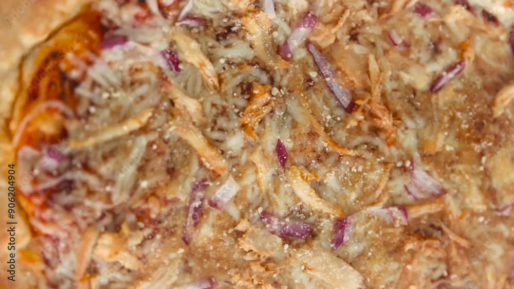 Closeup Shot Of A Delicious Bbq Chicken Pizza. Fresh Gourmet Meal With Mozzarella Cheese. Closeup Shot Of A Delicious Bbq Chicken Pizza. Fresh Gourmet Meal With Mozzarella Cheese.