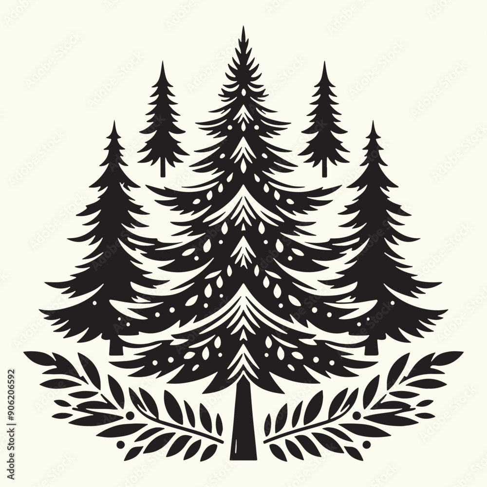 Fototapeta premium Pine Tree Silhouette vector illustration isolated in an empty background