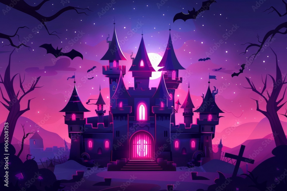 a spooky castle with bats flying around it, capturing a classic Halloween ambiance. a spooky castle with bats flying around it, capturing a classic Halloween ambiance.