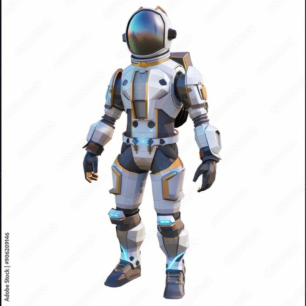 3D Render, Low Poly style of a deep space explorer's zero-gravity armor set, on isolated white background 3D Render, Low Poly style of a deep space explorer's zero-gravity armor set, on isolated white background