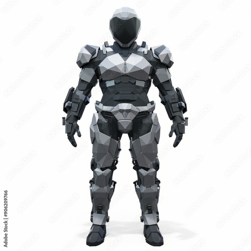 3D Render, Low Poly style of a mech pilot's combat armor set, on isolated white background 3D Render, Low Poly style of a mech pilot's combat armor set, on isolated white background