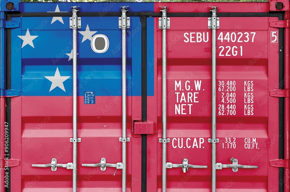 Samoa flag depicted on metal doors of shipping cargo container outdoors ...