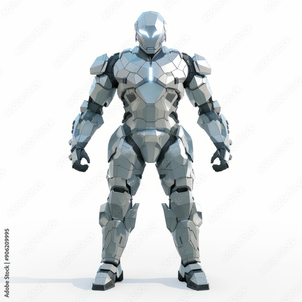 3D Render, Low Poly style of a mech warrior's heavy assault armor set, on isolated white background, Generative AI 3D Render, Low Poly style of a mech warrior's heavy assault armor set, on isolated white background, Generative AI