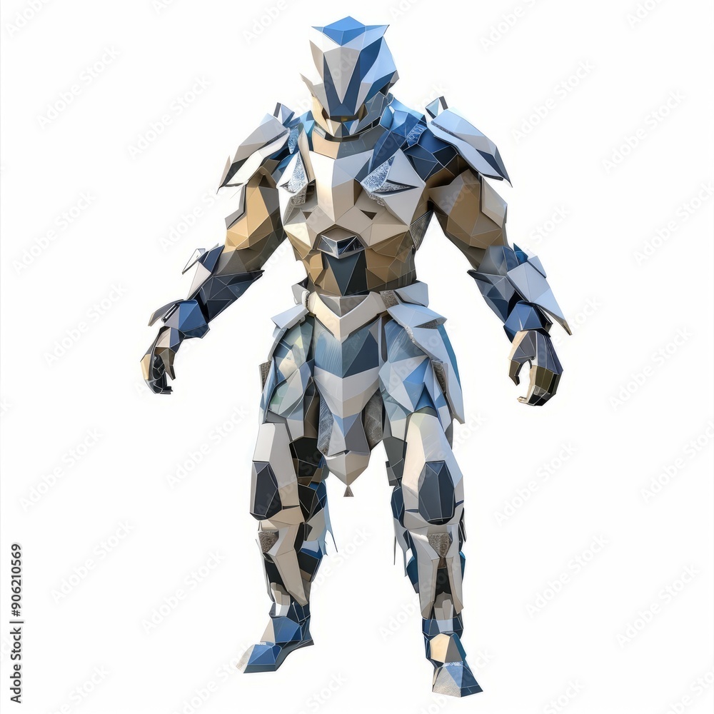 3D Render, Low Poly style of an alien warrior's adaptive armor set, on isolated white background, Generative AI 3D Render, Low Poly style of an alien warrior's adaptive armor set, on isolated white background, Generative AI