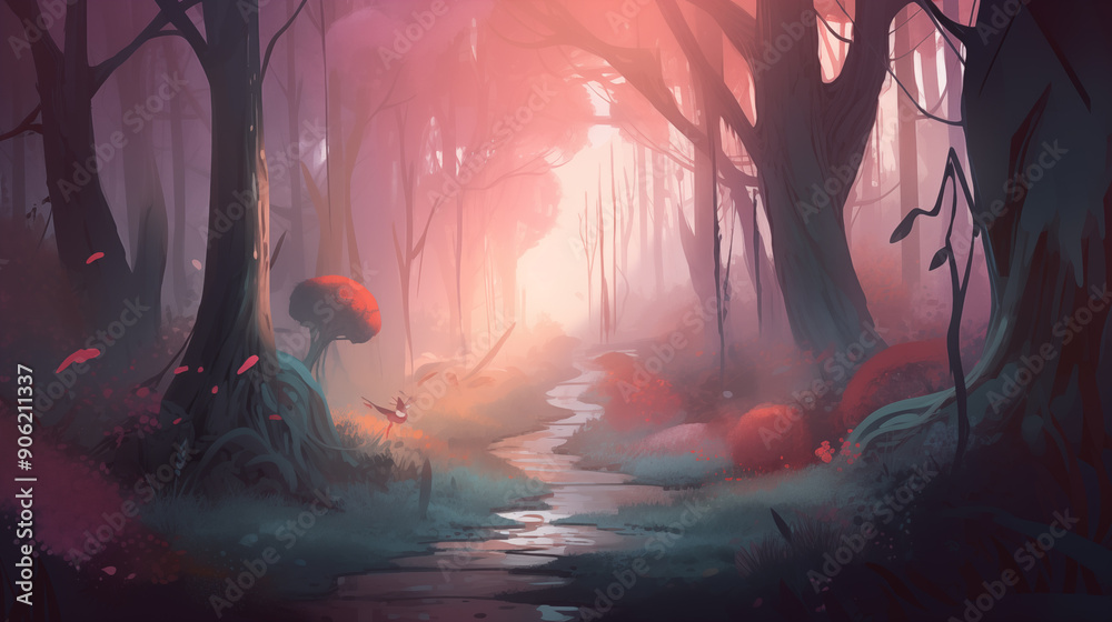 an enchanted forest bathed in pastel hues, with misty paths an enchanted forest bathed in pastel hues, with misty paths