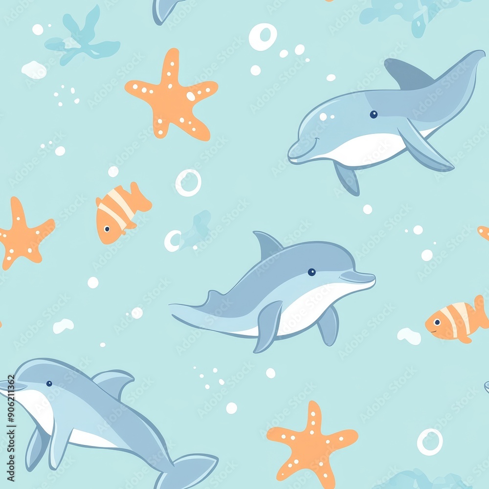 A delightful pattern of marine animals like dolphins A delightful pattern of marine animals like dolphins