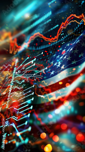 Trade War Between USA and China Illustrated with Flags in a Digital Currency Globe