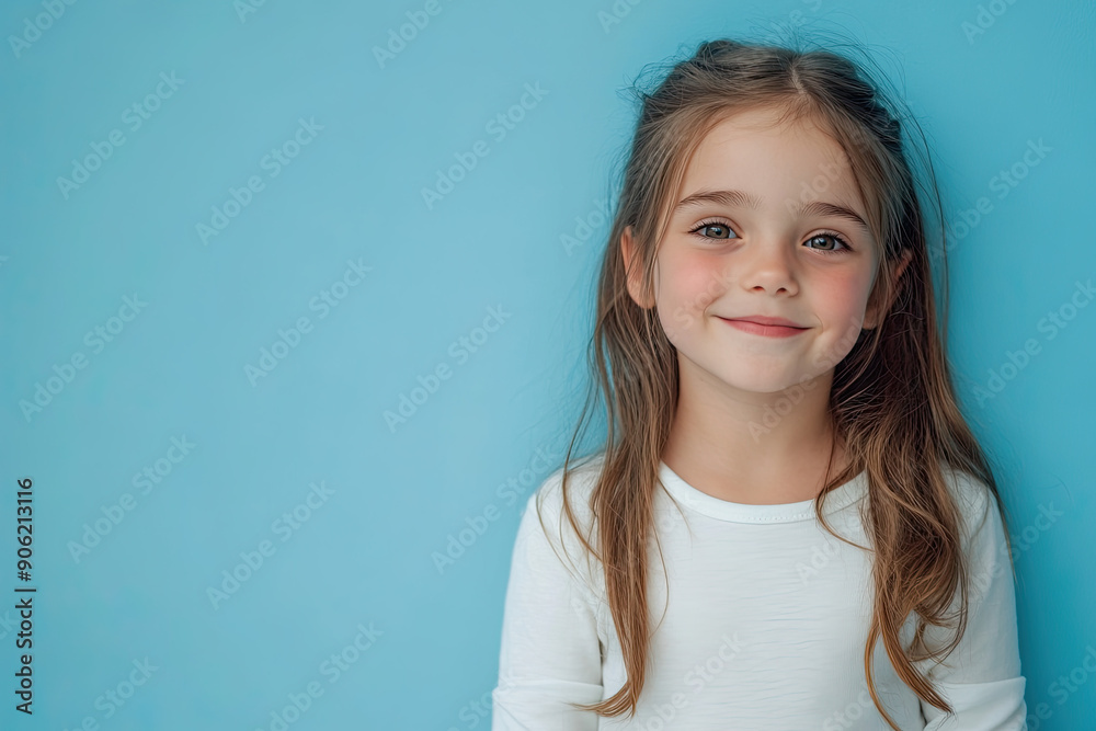 Smiling happy young girl, expressive model photo shoot, clean background, face smile little woman posing, generated ai Smiling happy young girl, expressive model photo shoot, clean background, face smile little woman posing, generated ai