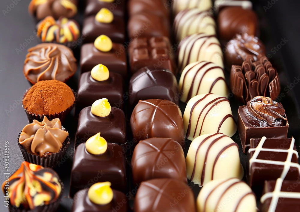 Premium luxury confectionery chocolate candies with various filling and cream.Macro.AI Generative. Premium luxury confectionery chocolate candies with various filling and cream.Macro.AI Generative.