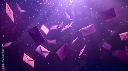 A shower of envelopes falling onto a deep purple background photo