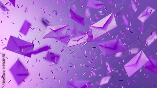 Envelopes dropping and scattering on a vibrant purple background photo