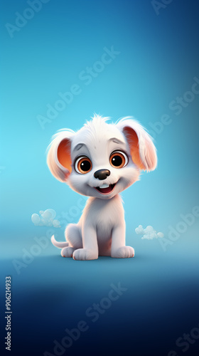 Happy adorable sweet puppy dog cartoon illustration on blue background