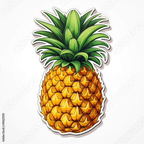 Tropical pineapple fruit sticker on white background