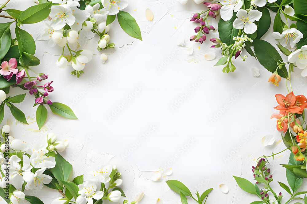 White background with a flower border with copy space for text White background with a flower border with copy space for text