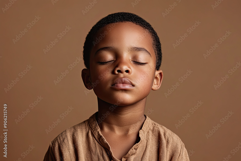 Young child eyes closed expression, closing eye expressive model shoot children clean background, meditation calm mindfulness backdrop, generated ai Young child eyes closed expression, closing eye expressive model shoot children clean background, meditation calm mindfulness backdrop, generated ai