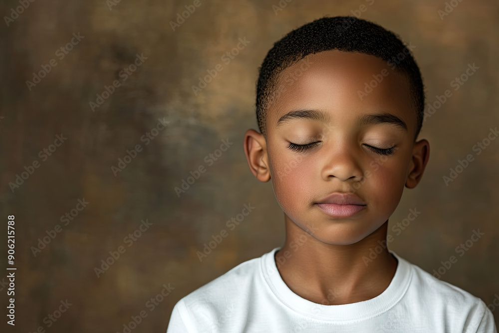 Young child eyes closed expression, closing eye expressive model shoot children clean background, meditation calm mindfulness backdrop, generated ai Young child eyes closed expression, closing eye expressive model shoot children clean background, meditation calm mindfulness backdrop, generated ai