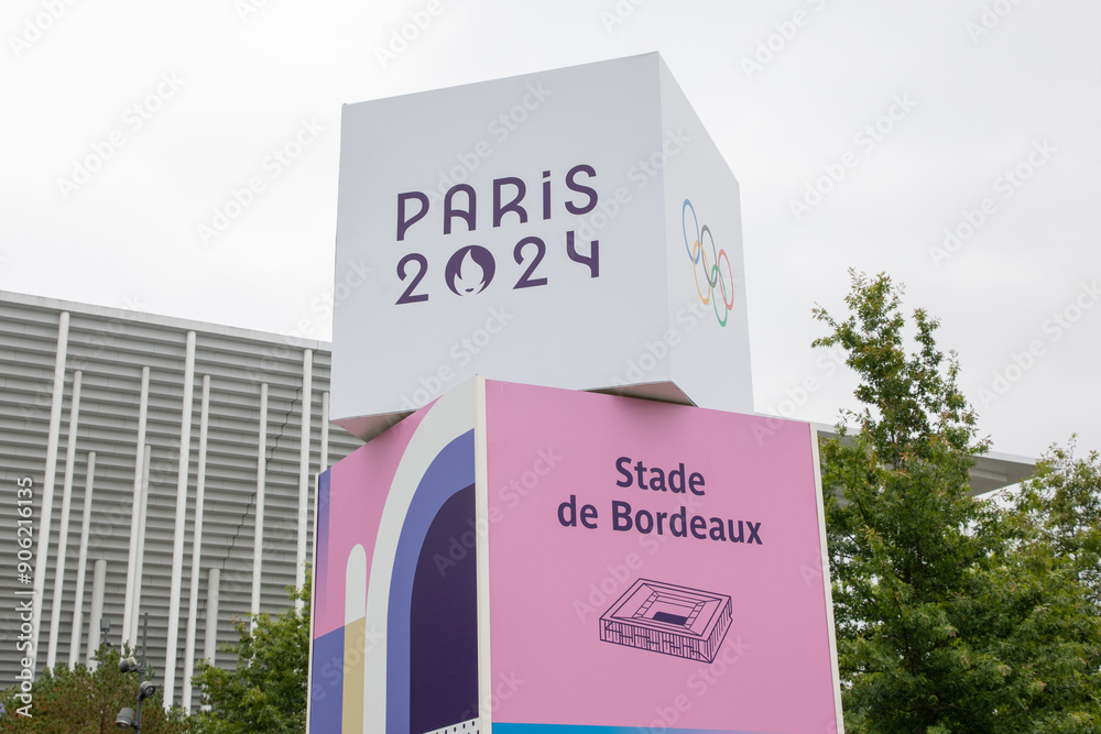 new emblem Paris 2024 Summer Olympic and Paralympic Games with logo sign and text symbol on