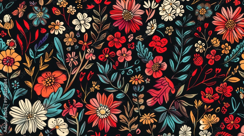 Floral motif seamless pattern with hand drawn elements Floral motif seamless pattern with hand drawn elements