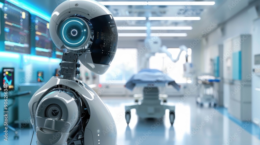 Futuristic AI-driven Robotic Assistant in Modern Hospital Setting Futuristic AI-driven Robotic Assistant in Modern Hospital Setting