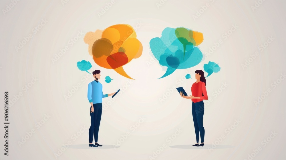Argument, two people debating with speech bubbles, flat design illustration Argument, two people debating with speech bubbles, flat design illustration