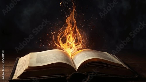 book, open, education, paper, page, literature, Ultra minimal free video of book on fire colorful lights HD resolution with hyper realistic 4K Background.