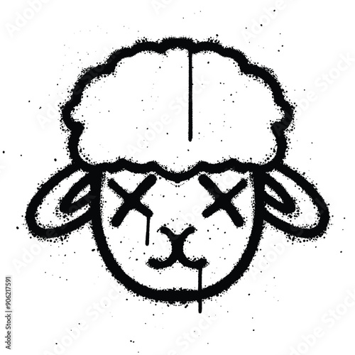 Graffiti spray sheep isolated on white background