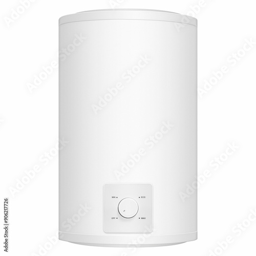 Big modern tanked combination boiler. Large regular household budget water heater. Common electric storage tank water heater. Conventional Energy-efficient home heating system on white background photo