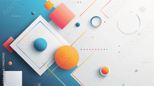 3d rendering of colorful geometric shapes on white background with copy space