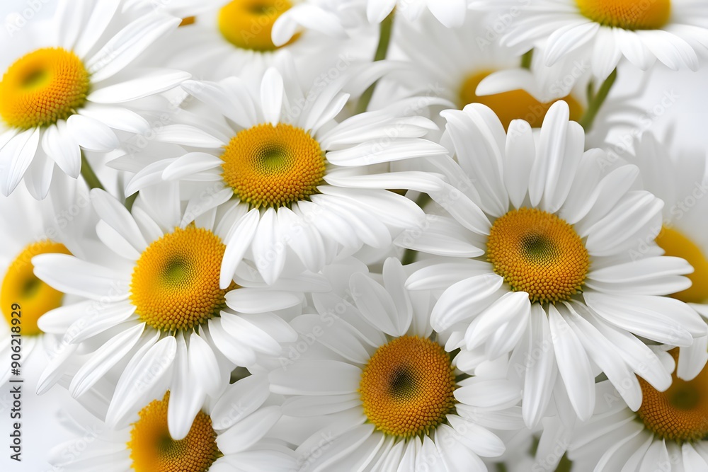 Fototapeta premium Ox-eye daisy flowers white background, AI Generated