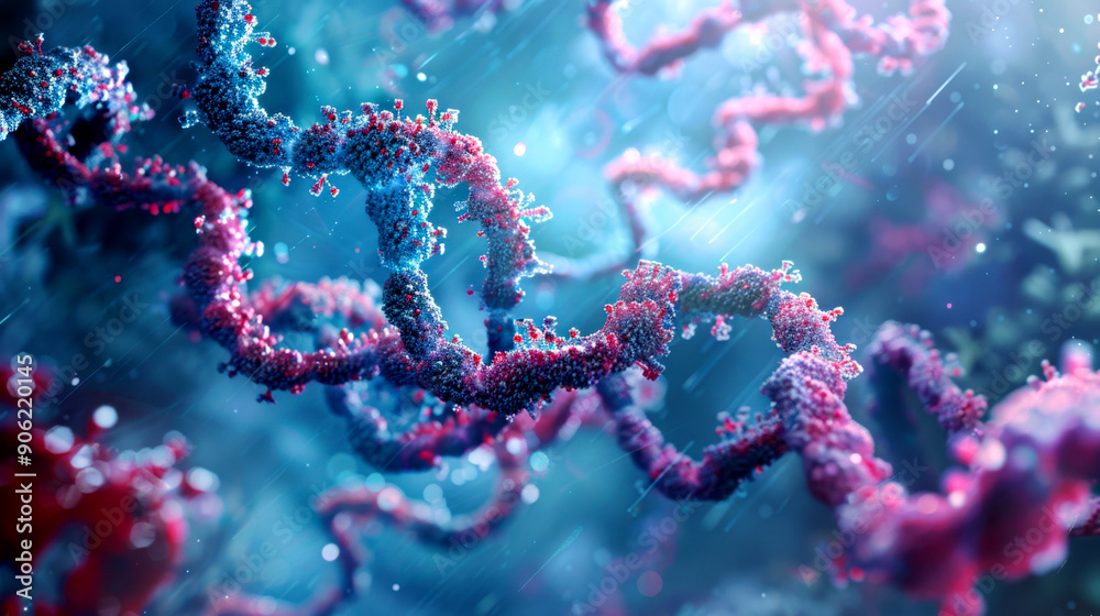 Stunning close-up of vibrant DNA strands, showcasing intricate molecular structures in an abstract biological representation.