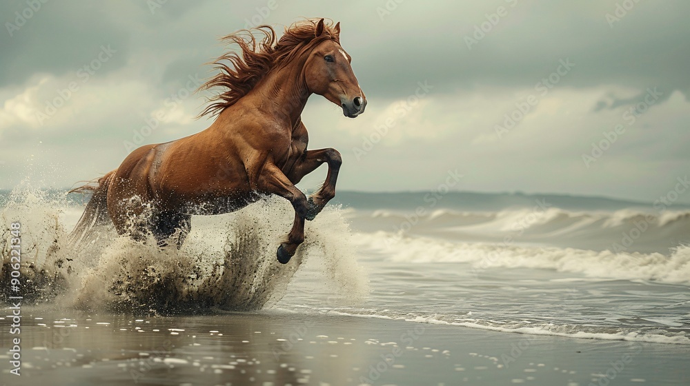 Brown Horse Rearing on the Beach Brown Horse Rearing on the Beach