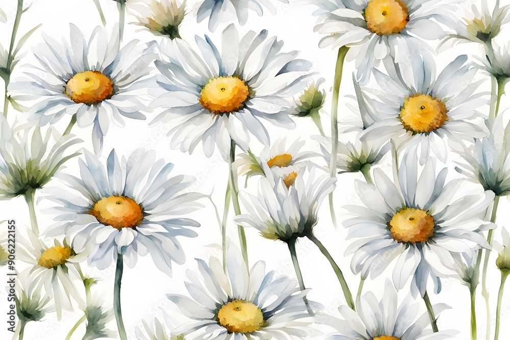 Watercolor ox-eye daisy flowers white background, AI Generated Watercolor ox-eye daisy flowers white background, AI Generated