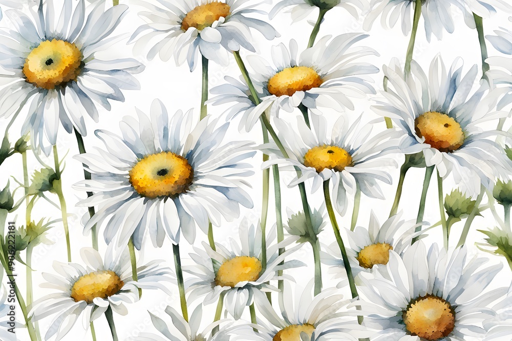 Watercolor ox-eye daisy flowers white background, AI Generated Watercolor ox-eye daisy flowers white background, AI Generated