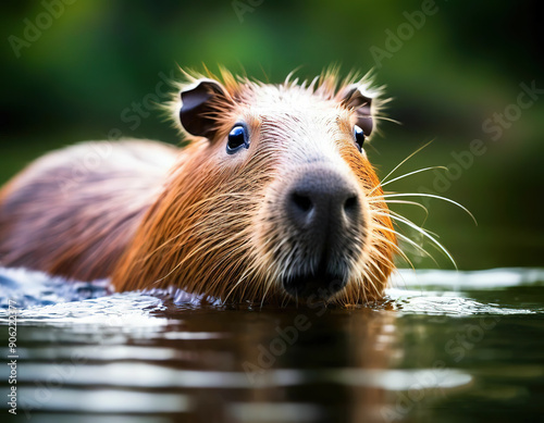 capybara in the wild. looks at the camera.