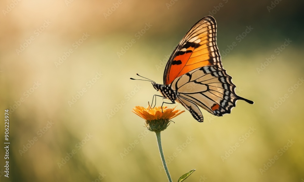 Close-up of a butterfly perched on an orange flower Close-up of a butterfly perched on an orange flower