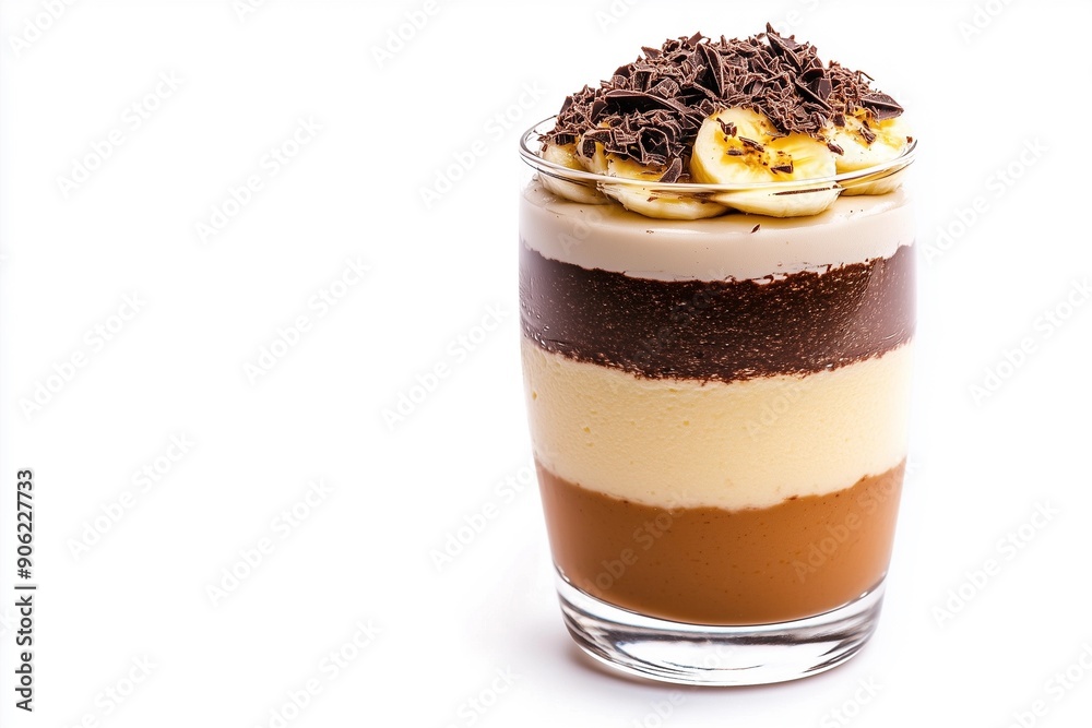 Layered Banana and Chocolate Mousse Dessert in Glass Layered Banana and Chocolate Mousse Dessert in Glass